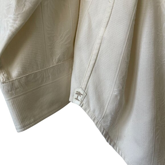 Tommy Bahama Beige Long Sleeve Button-Up Shirt M Silk Blend Textured Palm Leaf - Picture 5 of 9